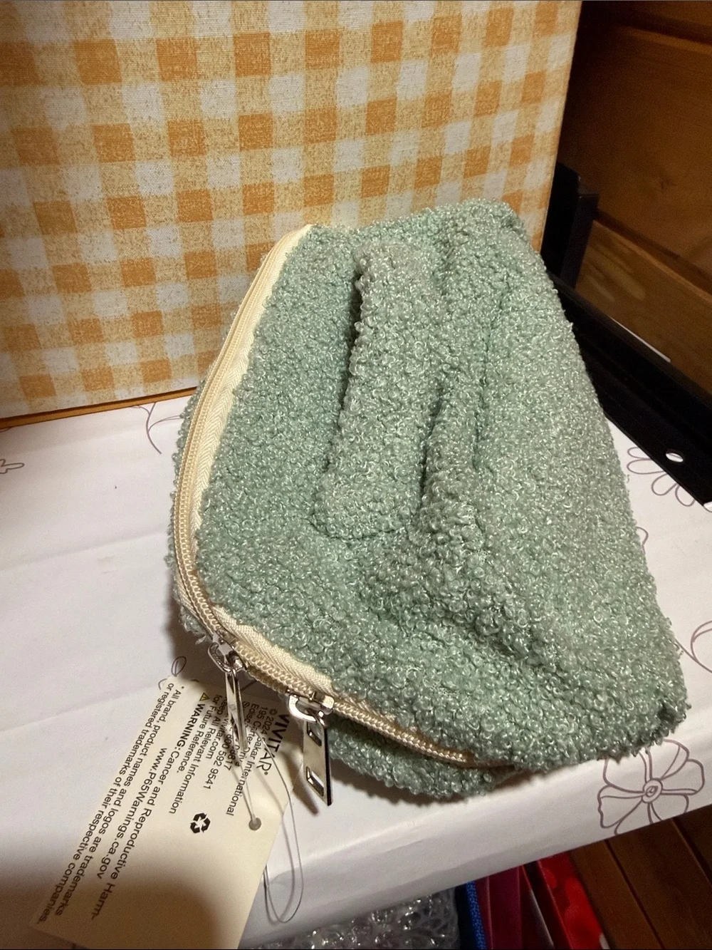 Plush Sage Green Makeup Storage Bag